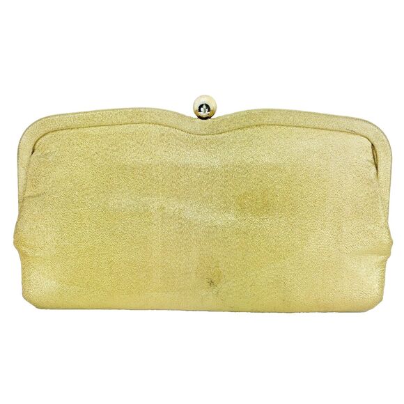 Vintage 50s Metallic Gold Handbag Clutch Purse Evening Bag - Picture 5 of 8